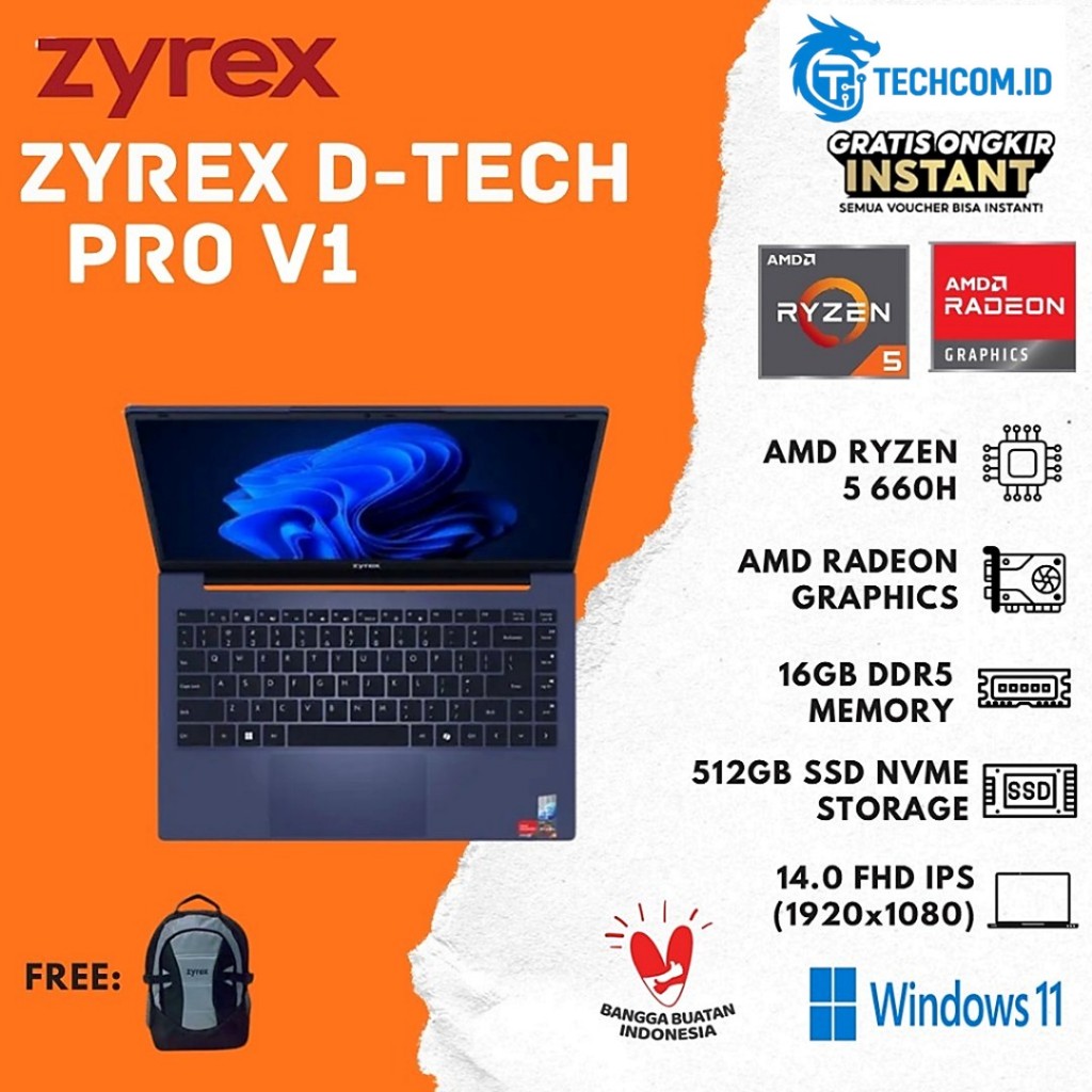 Laptop ZYREX D-TECH PRO V2 RYZEN 5 6600H 16GB 1TB SSD W11 14.0FHD IPS