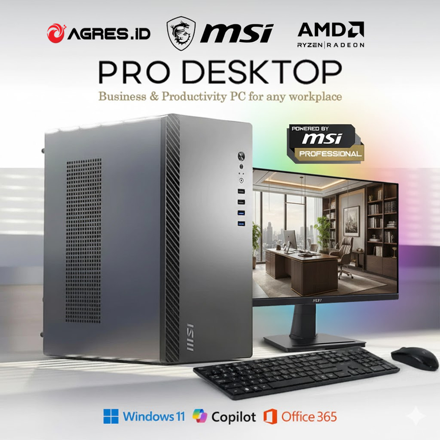 MSI PRO DESKTOP PC RYZEN 5 5600GT 16GB 1TB W11+OFFICE 365 BUSINESS PRODUCTIVITY +LED 24 INCH