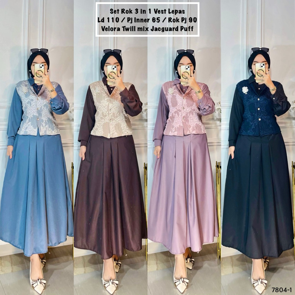 SET ROK 3in1 PREMIUM ATASAN KEMEJA VEST DAN ROK PREMIUM