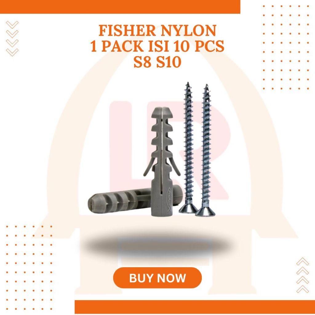 Fisher Fiser Viser Nylon + Skrup Sekerup Baut Tanam Tembok Set S8 S10 8MM 10MM 1 Paket Isi 10 Set