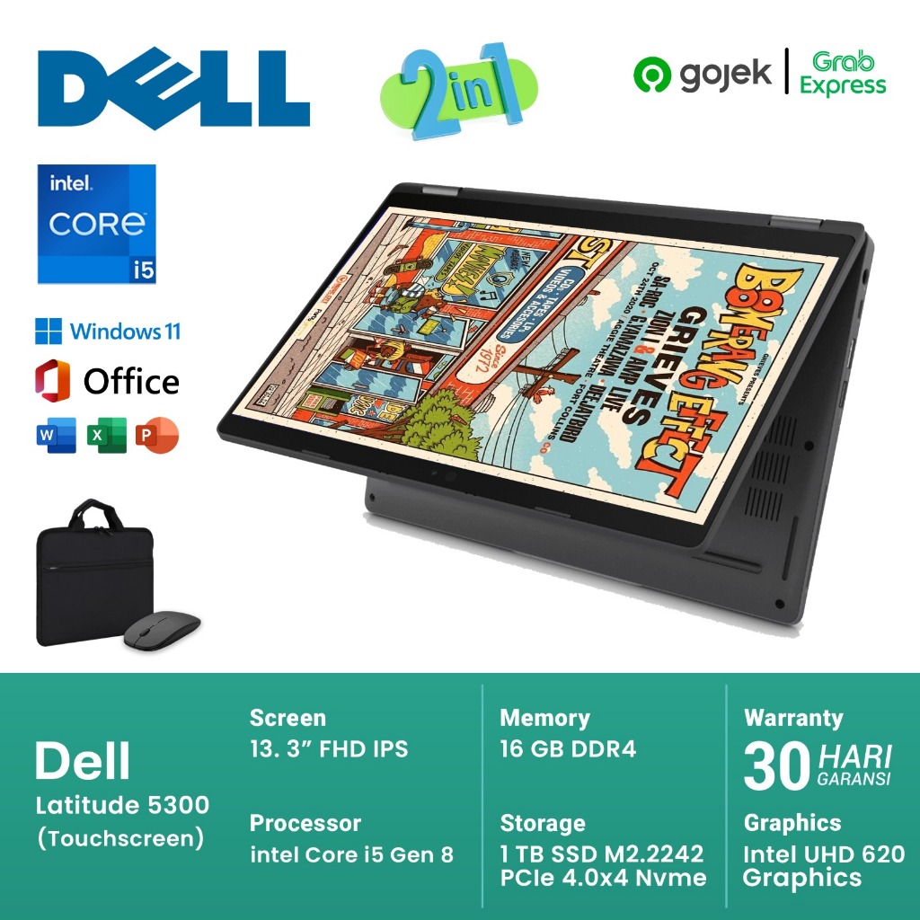[WDKOMPUTER] Laptop Flip 360 Dell Latitude 5300 Core I5 Gen 8 | Ram 16gb Ssd 512gb | Bonus Tas Mouse