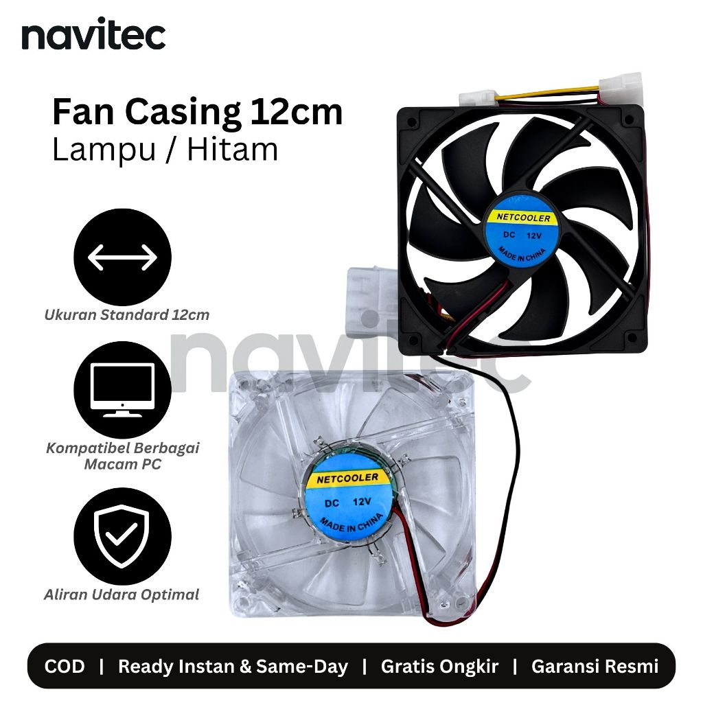 Fan Casing NetCooler 12cm / 120mm Case | Kipas CPU 12V DC + Baut Transparan Lampu