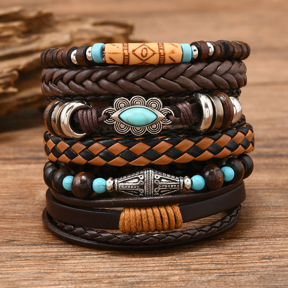 Gelang Etnik Set 6 in 1 / Gelang Bohemian Lilit Pria Isi 6 Hip Hop Punk Rock Gaul / Gelang Etnik Kay