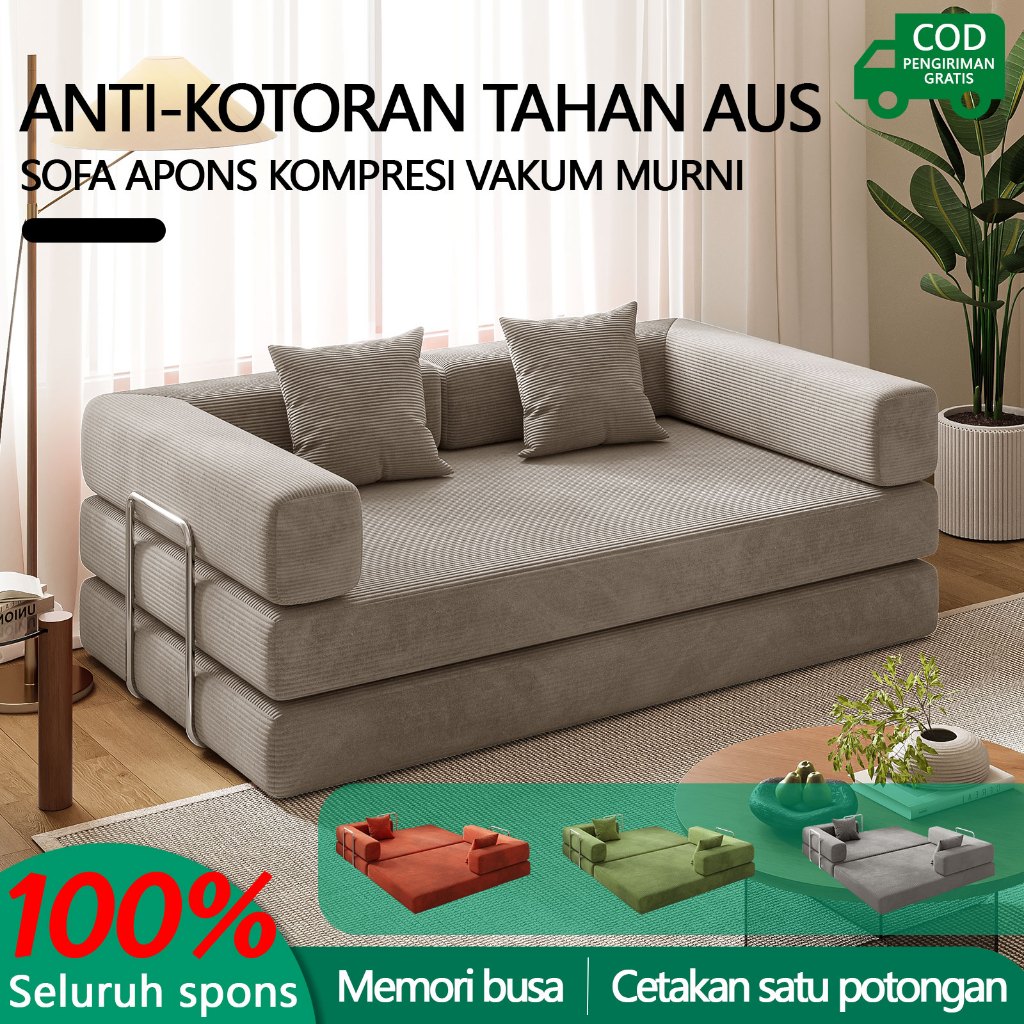 Sofa Ruang Tamu Lipat Minimalis 3 Kursi Bahan Vacuum Anti Bau, Rangka Kuat & Sandaran Bisa Dilepas S