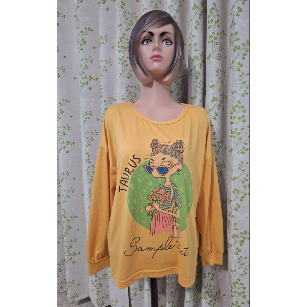 baju lengan panjang jumbo kuning kunyit kaos pelon / atasan pelon cewek taurus remaja - dewasa