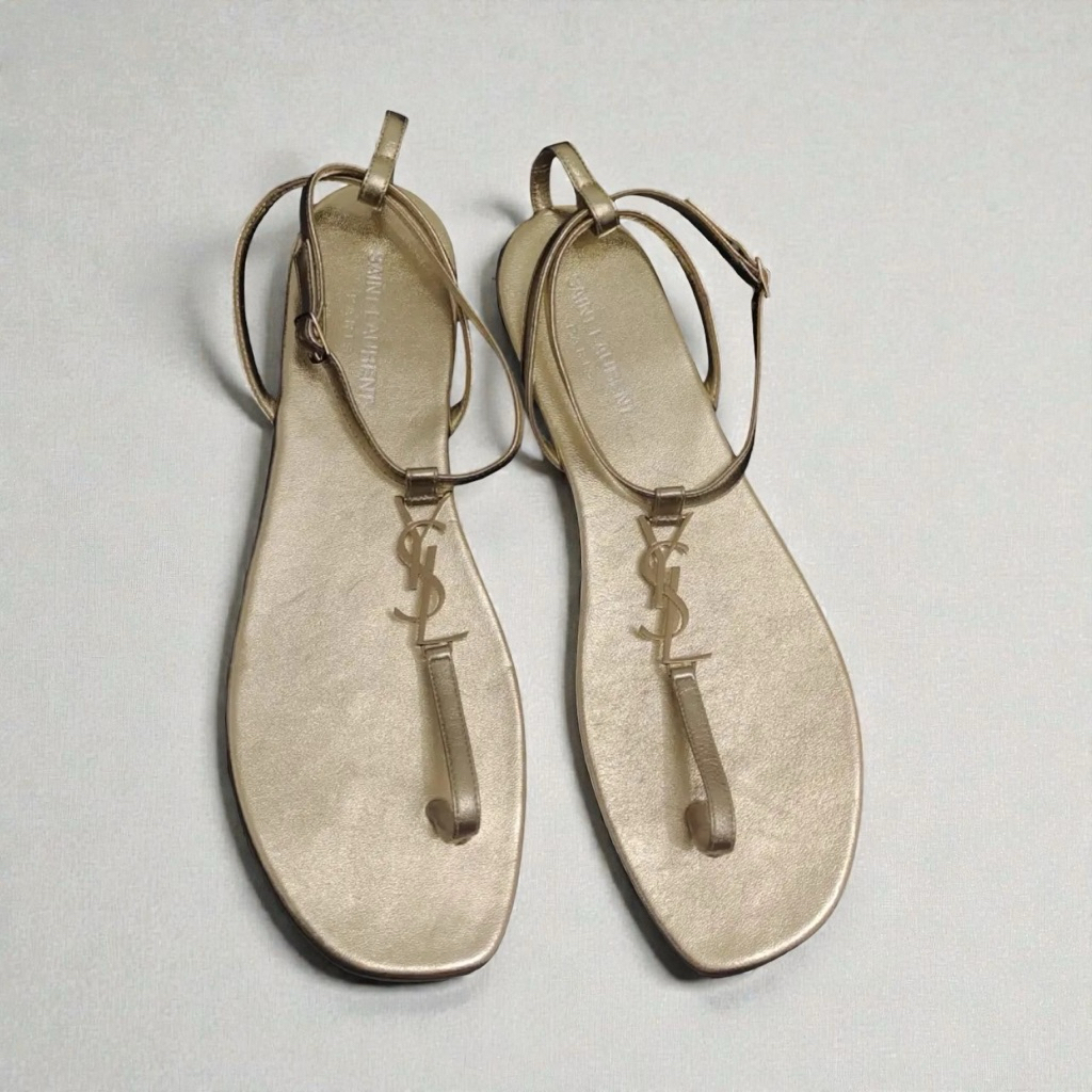 YSL metallic flat thong sandal preloved / Ysl preloved