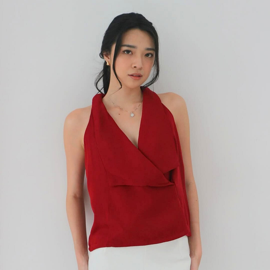 CLASSY Vilo Top Halter | Atasan Tanktop Halter Wanita Vneck | Halter Top Flowy Korean Crowl Neck Top