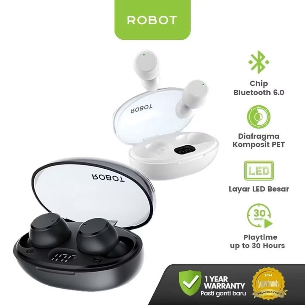 Robot Dots 2 TWS Mini True Wireless Earphone Bluetooth 6.0 Headset Ultra Bass Case Transparan Origin