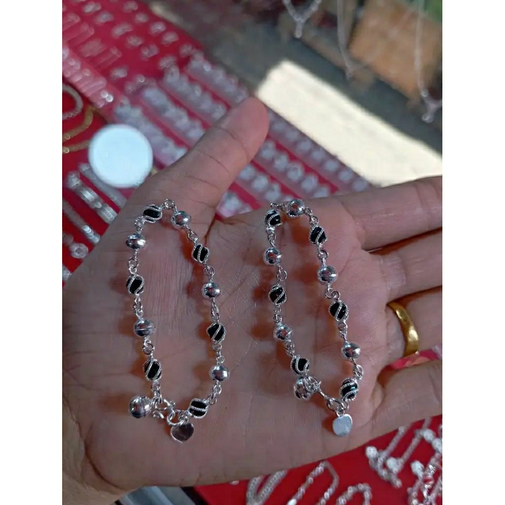 GELANG PERAK MURNI WANITA BOLA KRISTAL