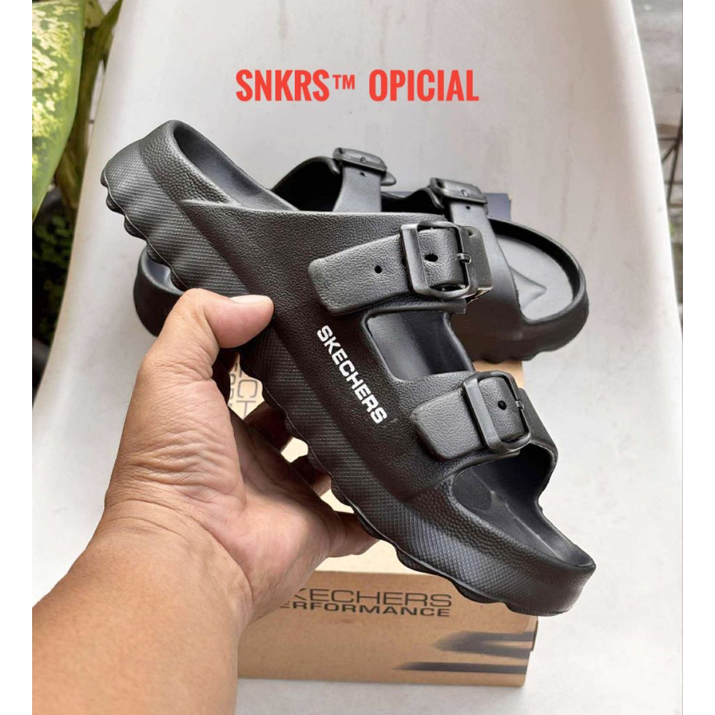 SANDAL SKECHERS PRIA SANDAL GUNUNG KARET TALI STAP HITAM