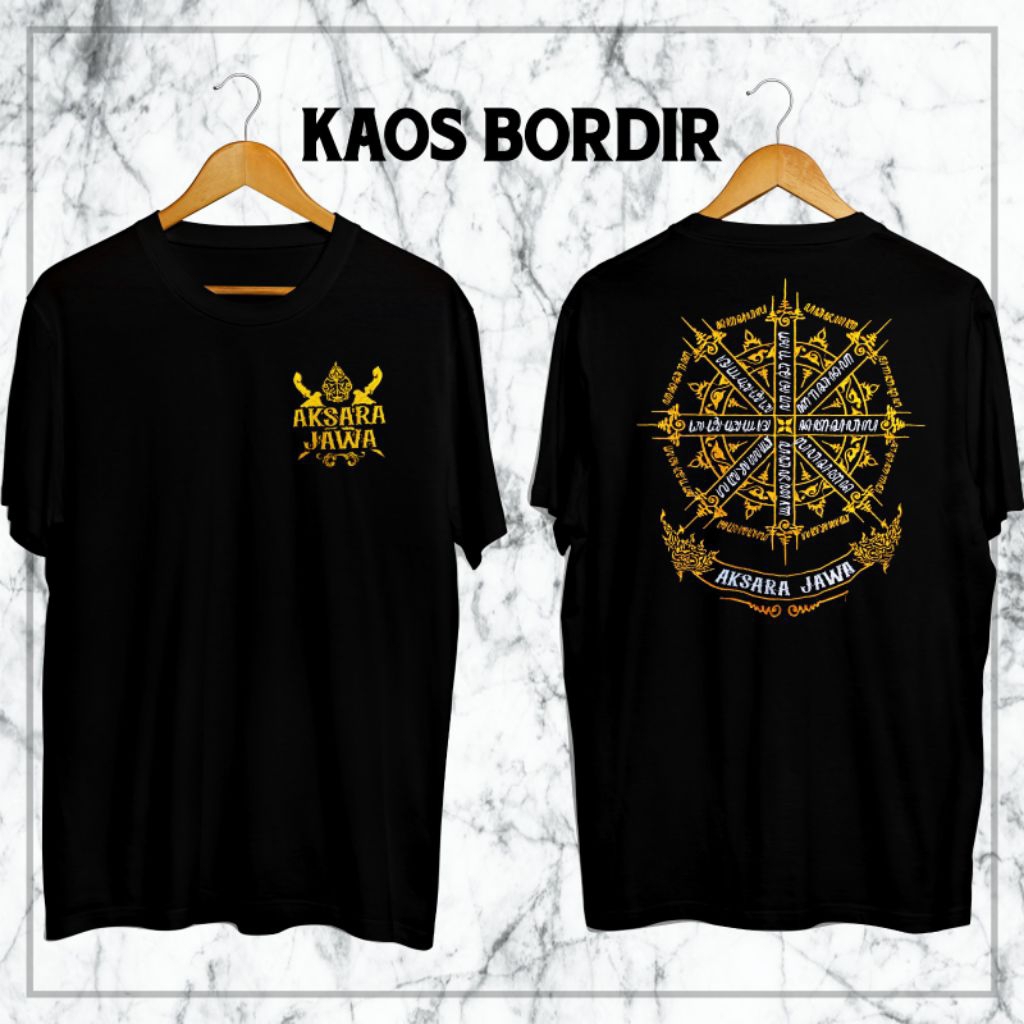 KAOS BORDIR AKSARA JAWA HANACARAKA WOLAK WALIK KAOS HITAM OBLONG KATUN