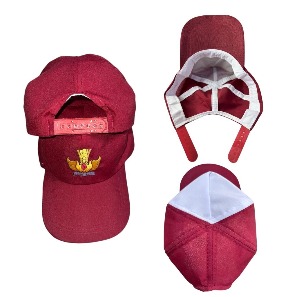 TOPI SEKOLAH SD MERAH PUTIH GESPER COWOK CEWEK FULL BORDIR