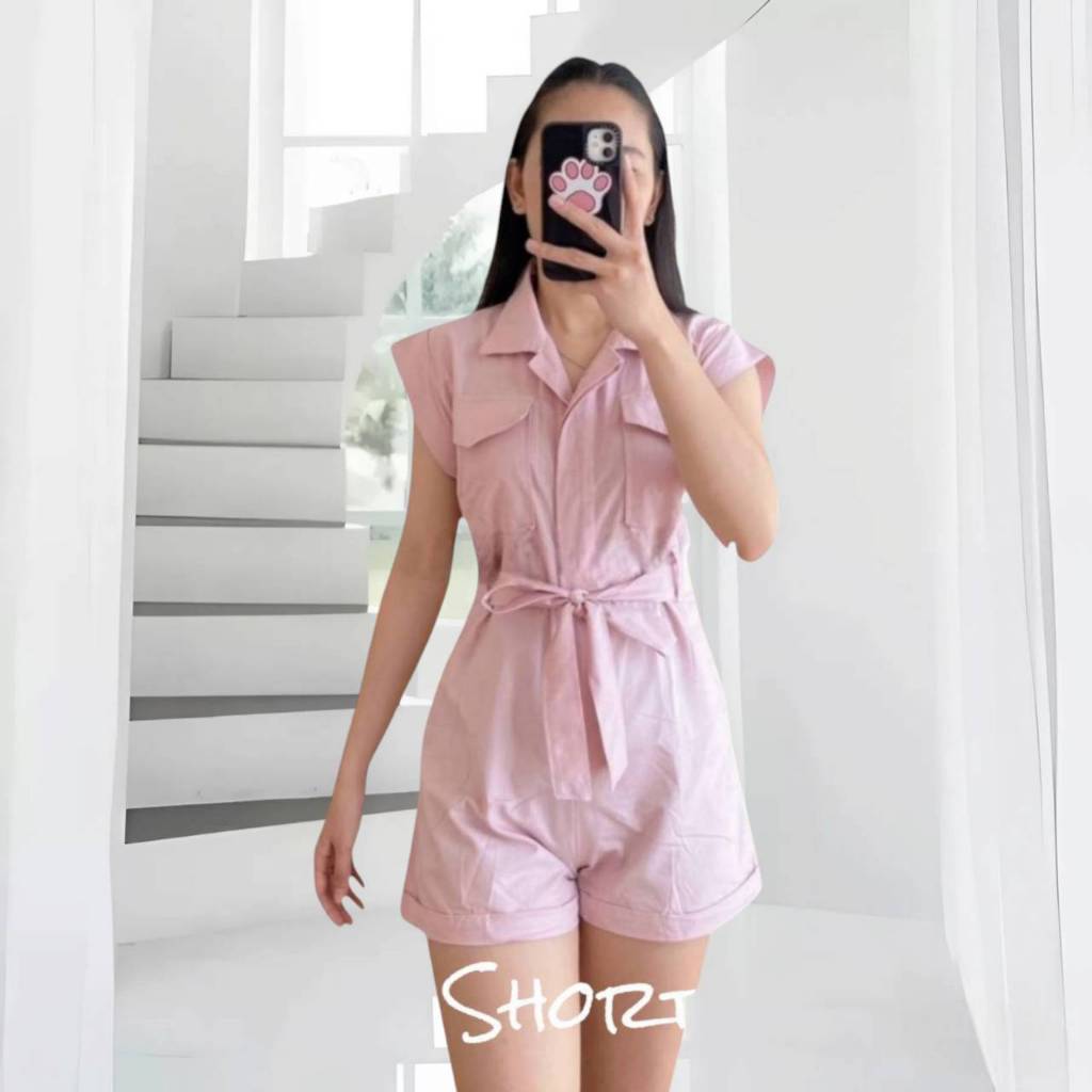 Katun PREMIUM ( Baby Pink ) Keisya Jumpsuit Overall Jumper Kodok Wanita Kekinian Korea Korean Style 