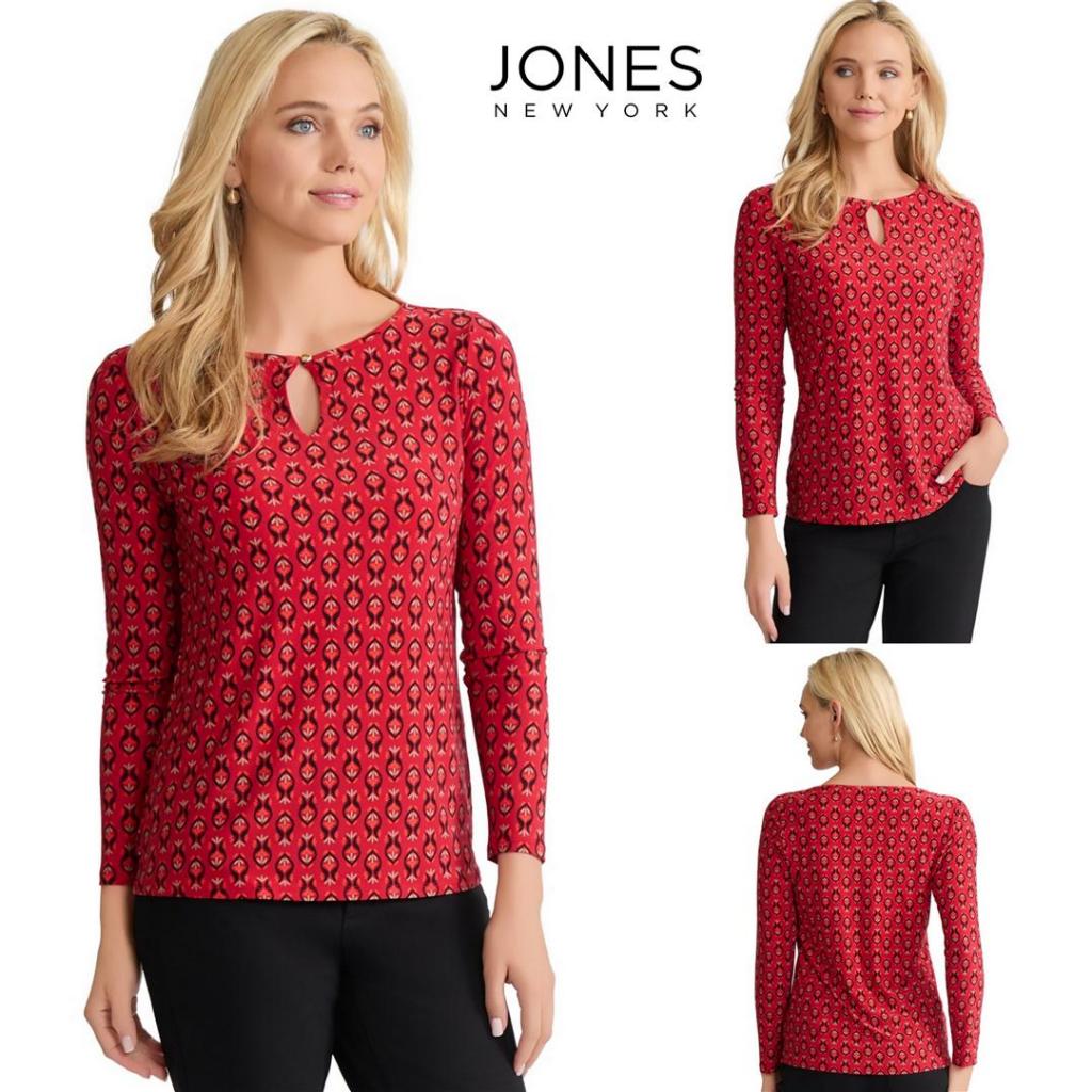 Mode Republic - Long Sleeve Printed Keyhole Top - Business Casual Blouse - Atasan Blouse Kerja Wanit