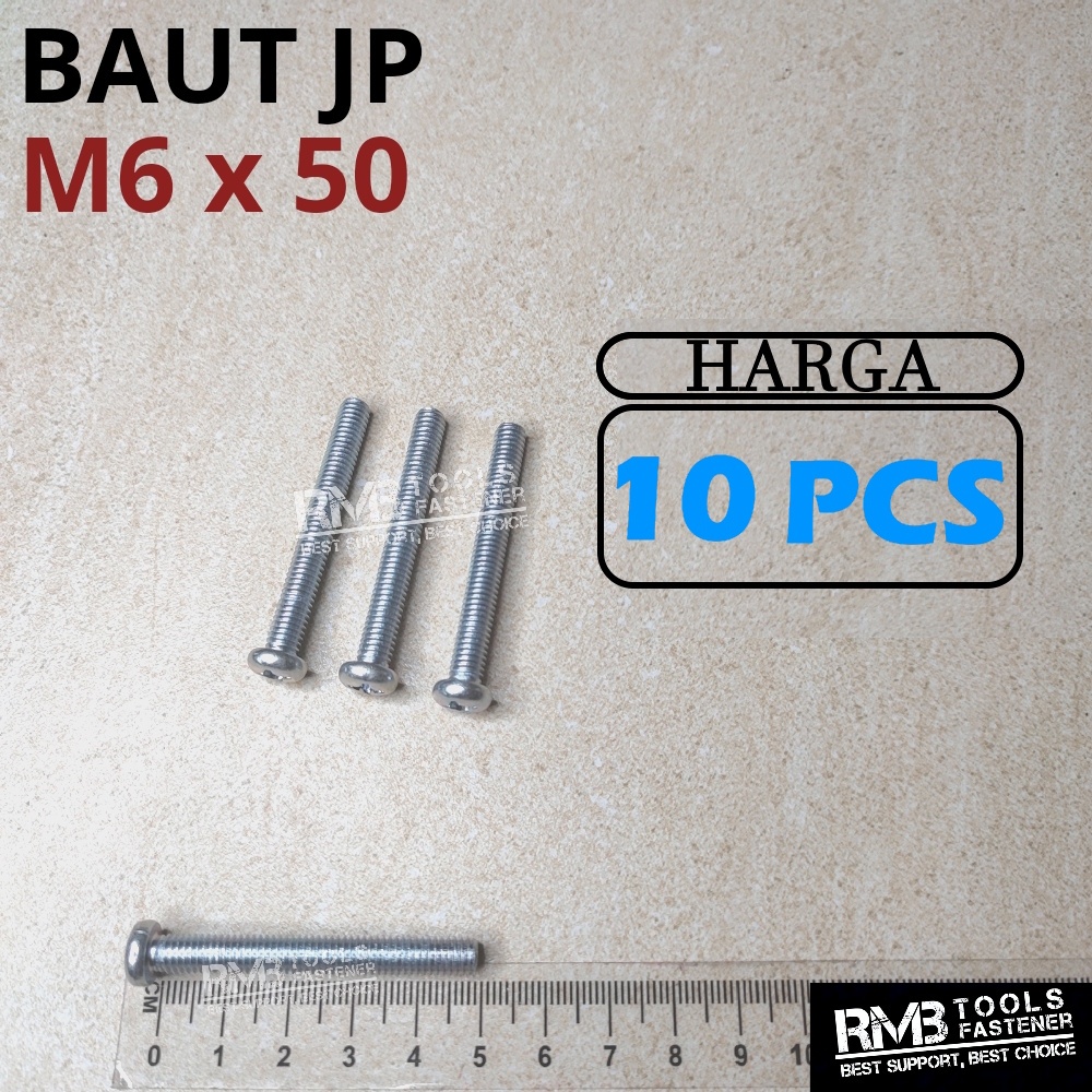 M6x50 Baut JP Pentol Pan Machine Screw Obeng Plus + M6