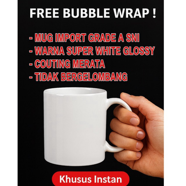 MUG POLOS COUTING IMPORT SUBLIM SQ ONE INSTAN BANDUNG GROSIR