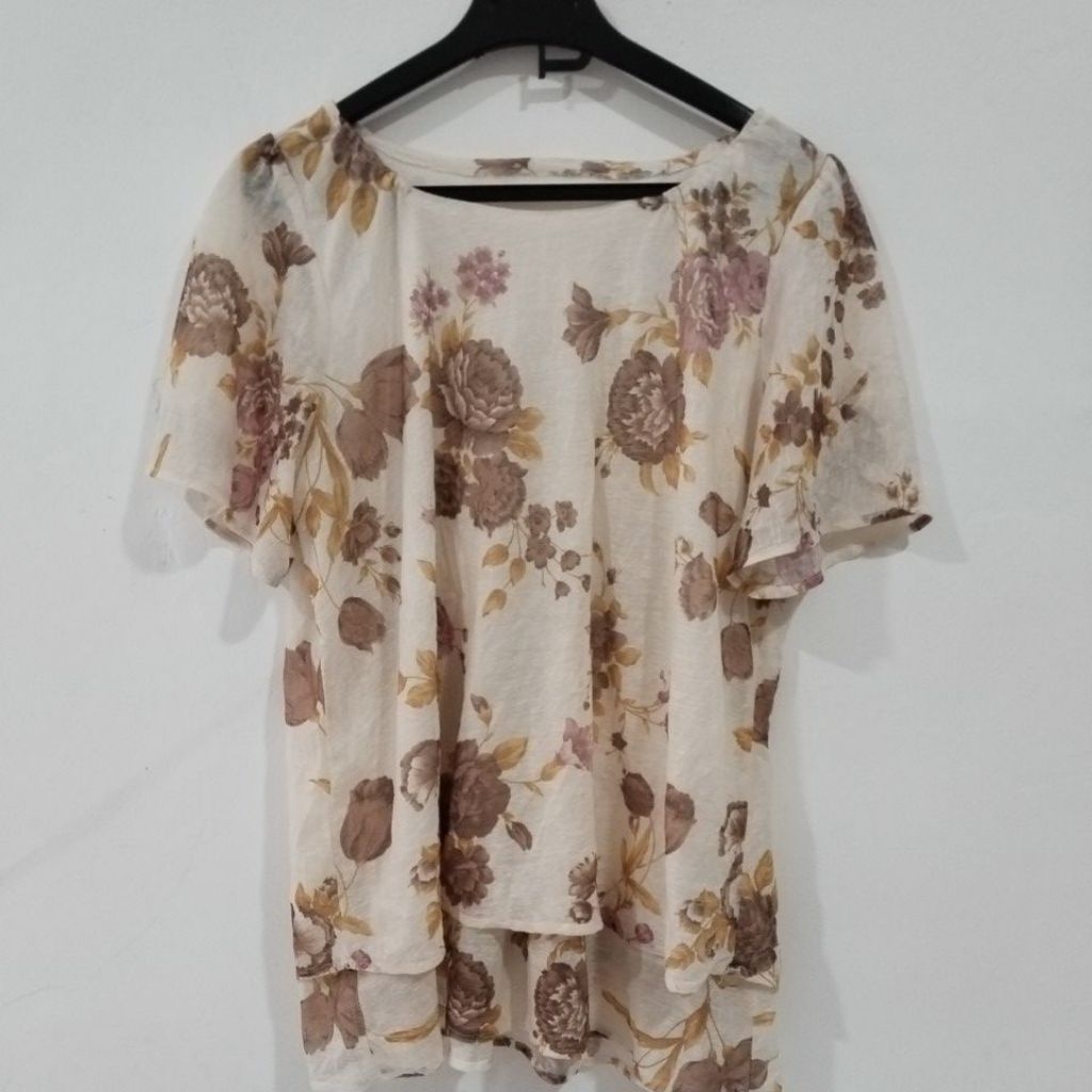 PLOVED BLOUSE ATASAN WANITA MOTIF KEMBANG CREAM