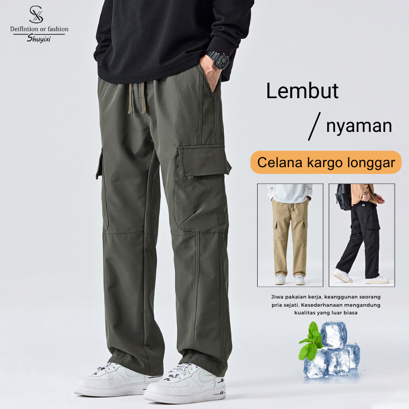 SUYX Celana Panjang Cargo Pria Korean Stlye Celana Outdoor Oversize Celana Pria Celana Kargo Cowok