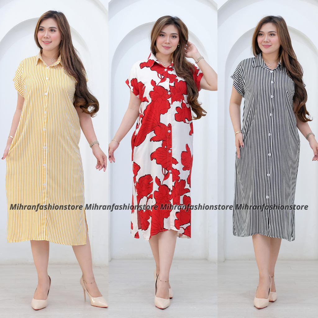 Daster Gabriela Full Kancing Busui Friendly Kain Rayon Viscose Ld 110 Panjang 110