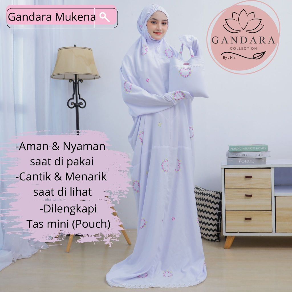 Mukena Terusan/Lajuran Dewasa Bordir Rafaela Katun Premium Putih - Dilengkapi Pouch Travel