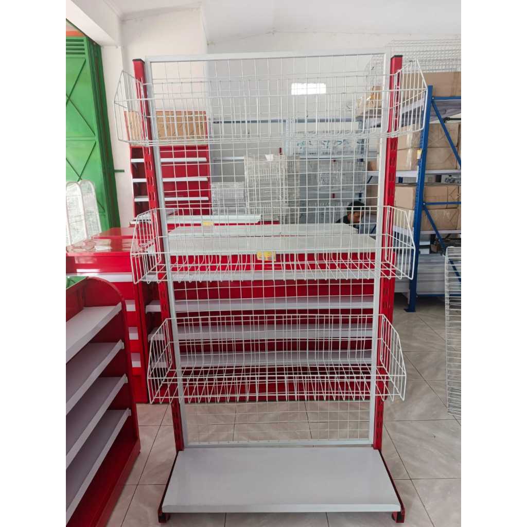 Rak Gondola dengan Ciki Keranjang lebih praktis & muat banyak Termurah se jawa tengah