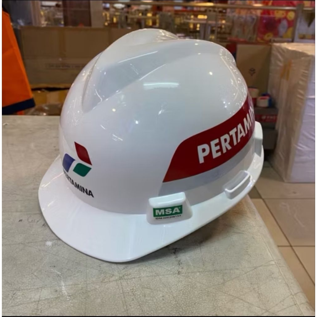 Helm Safety MSA V-guard Logo Pertamina Fastrak dagu / Helm Safety Pertamina