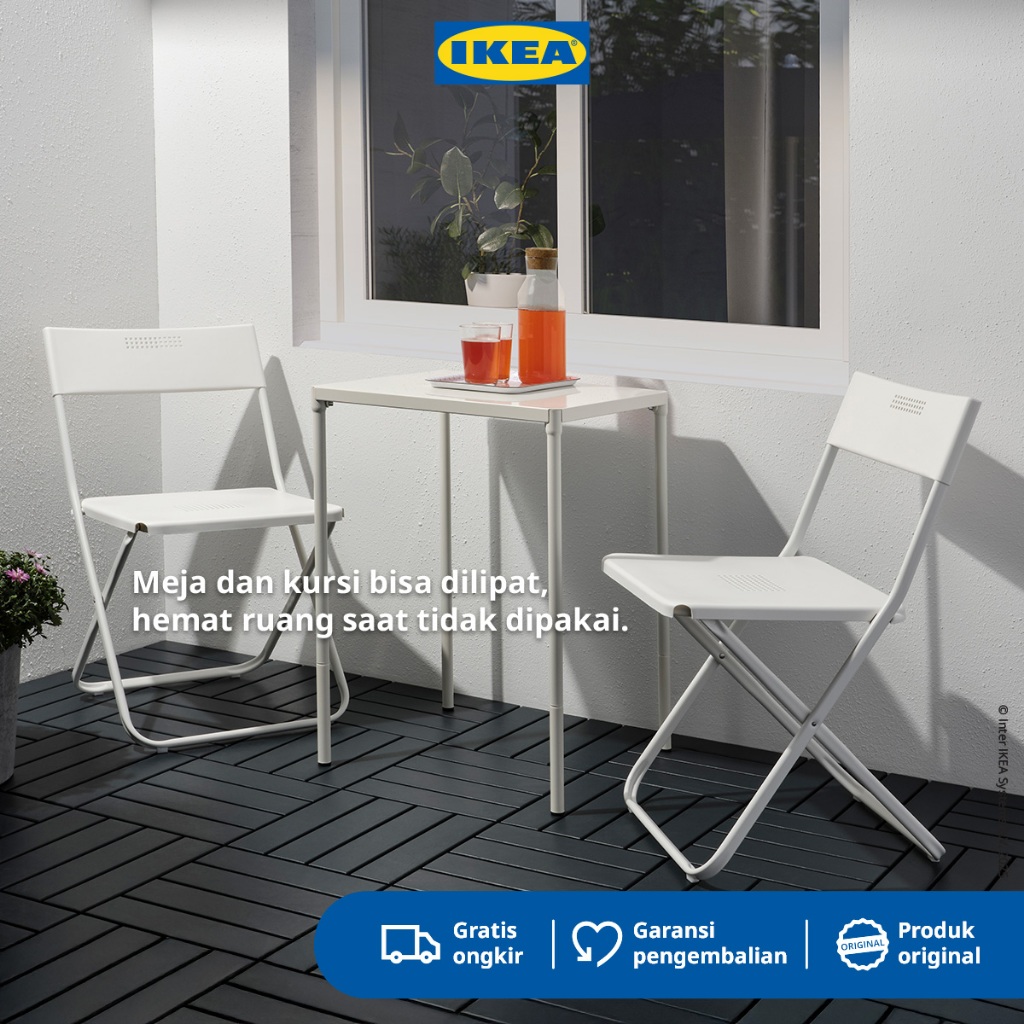 IKEA FEJAN Set Meja Dan 2 Kursi Lipat Luar Ruangan Putih Serbaguna