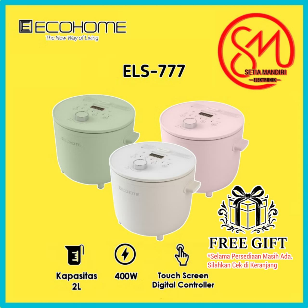 ECOHOME Rice Cooker Low Carbo ELS777 Low Sugar with 0.8L Penanak Nasi & Menghangatkan Low Watt SMEC