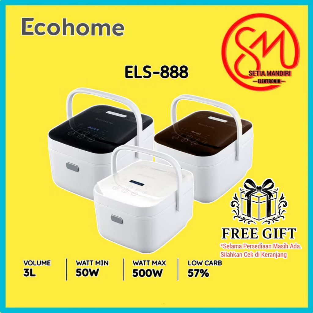 ECOHOME Rice Cooker Low Carbo ELS888 1.2L Capacity Penanak Nasi Serbaguna Low Watt SMEC