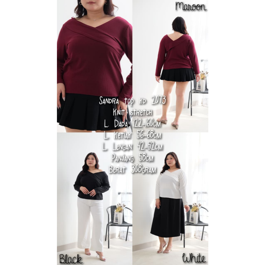 Sandra Bigsize Top kd 2073 | Atasan jumbo knit stretch one shoulder