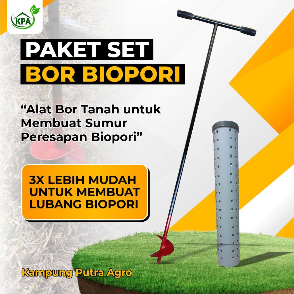 Set Bor Biopori dan Tabung Pipa Tutup Lubang Biopori 3inch