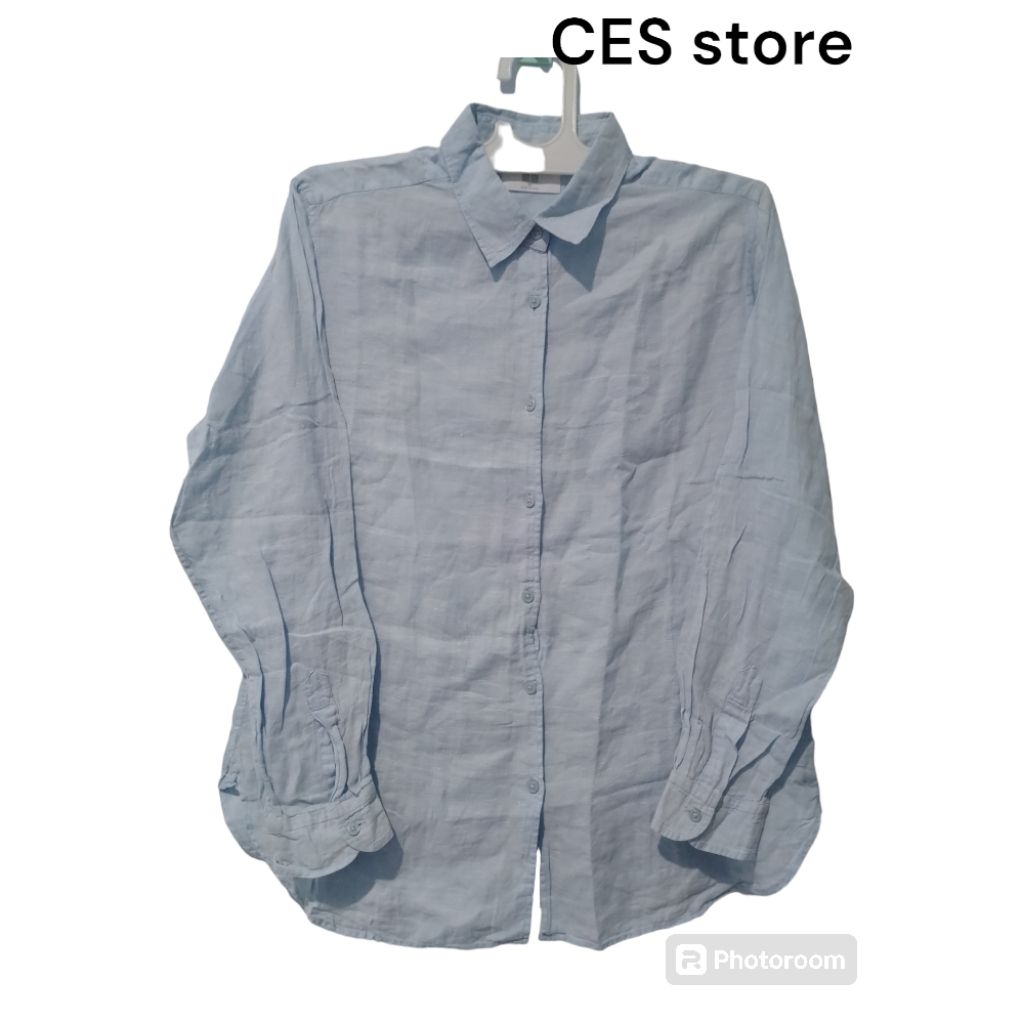 kemeja baju hem uniqlo casual formal pria linen