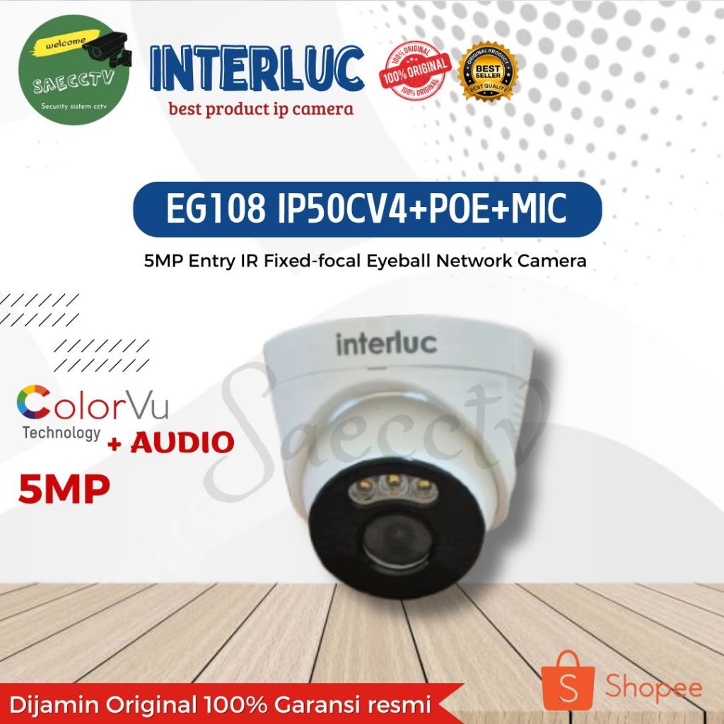 INTERLUC IP CAMERA 4MP COLORVU AUDIO IP40CV2 POE MIC INDOR CCTV IP CAMERA