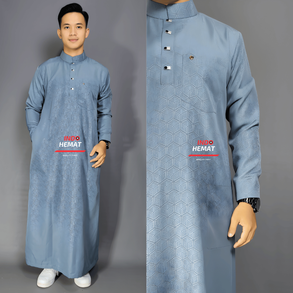 Jubah Gamis Pria Lengan Panjang Embos Premium Motif Timbul Hexagonal