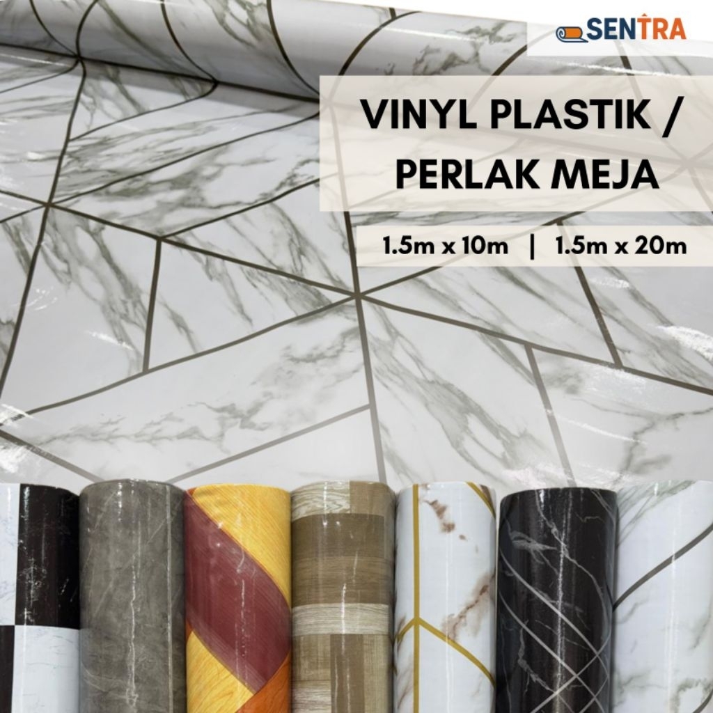 Karpet Vinyl Lantai 1.5m x 20m Perlak Meja Lemari Motif Marmer Perlak Lantai Tebal Anti Air Waterpro