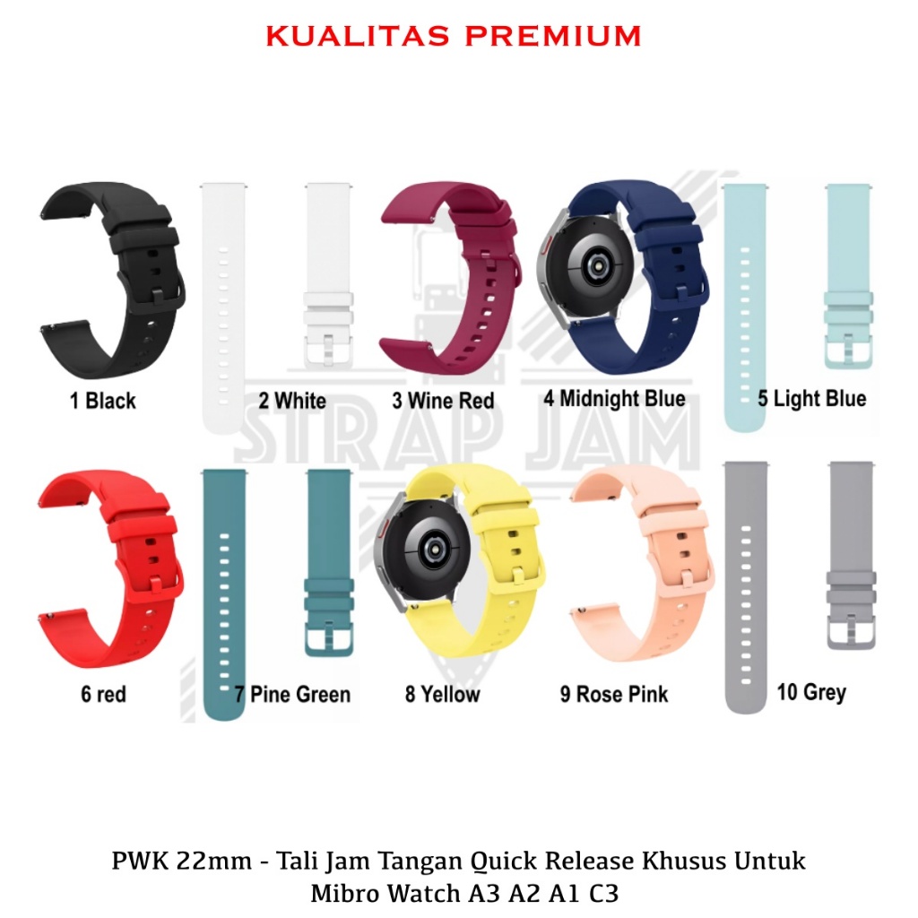 PWK Strap 22mm For Mibro Watch A3 A2 A1 C3 - Tali Jam Smartwatch Silikon Rubber Aneka Warna Pria Wan