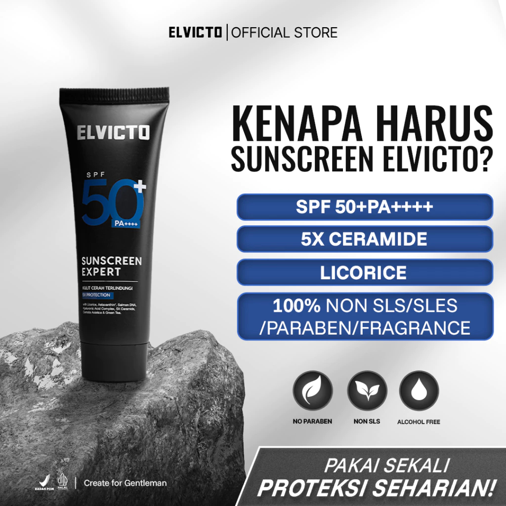 ELVICTO SUNSCREEN EXPERT SPF 50+ PA++++ 30gr | Pria Hybrid Sunscreen SPF 50+ PA++++