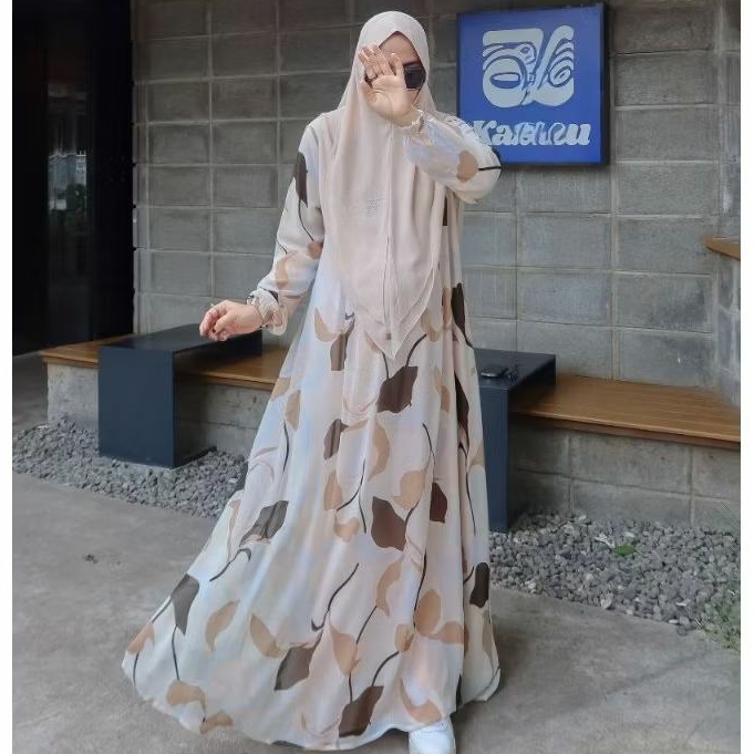 GAMIS LEAF PATTERN BY ZAFEETRI (GAMIS SAJA) // GAMIS SYARI CERUTY MOTIF