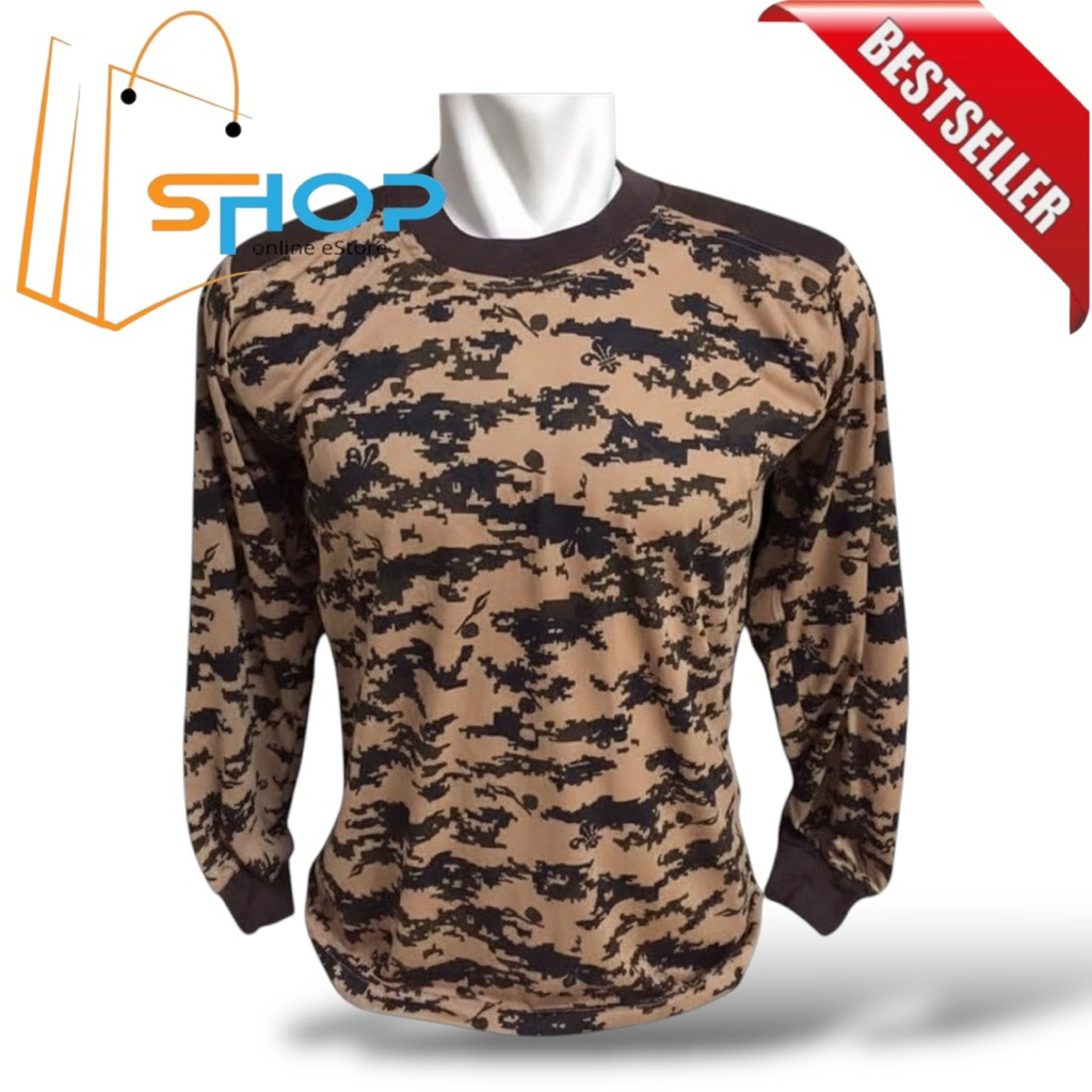 Kaos Loreng pramuka•Baju pramuka loreng•kaos coklat loreng pramuka lengan panjang