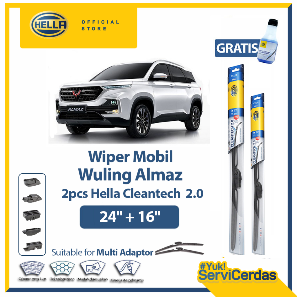 Wiper Mobil Wuling Almaz 24” + 16” (2pcs) - HELLA Cleantech 2.0