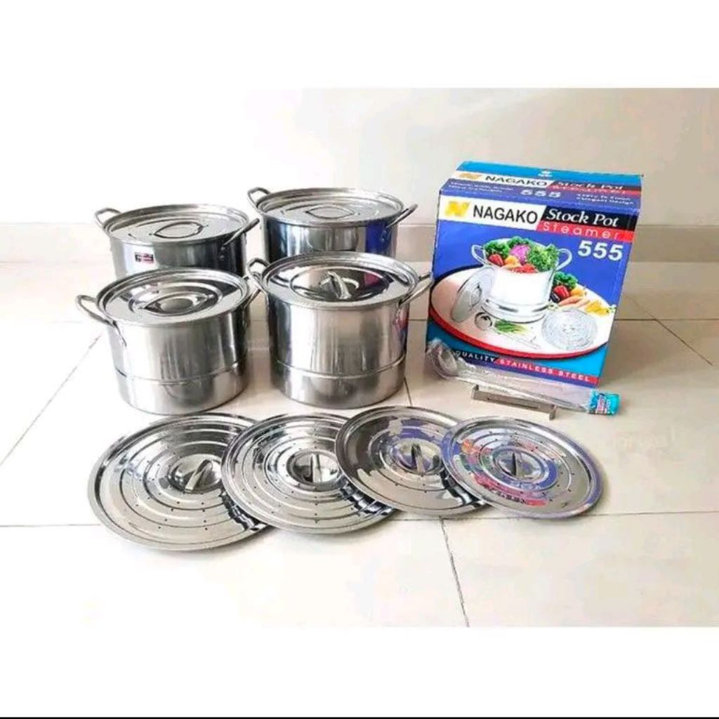 Nagako Panci Dandang Langseng Kukusan Set Stock Pot Steamer 4 in 1 24cm,26cm, 28cm, 30cm Model 555 S