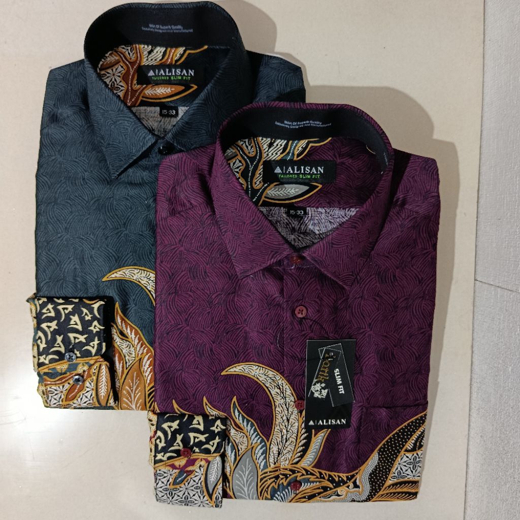Alisan Batik Printing Motif Daun Panjang Lengan Panjang Slimfit