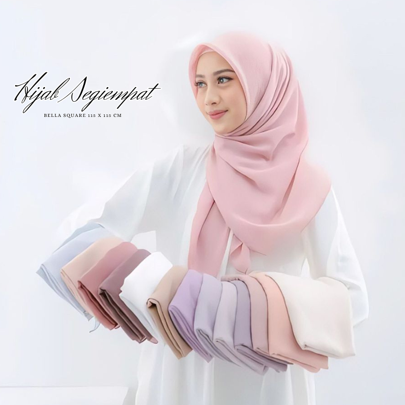 Bella Square Premium Hijab Segi Empat 60 Warna Jilbab Bella Square Jahit Neci Super Premium - Hijab 