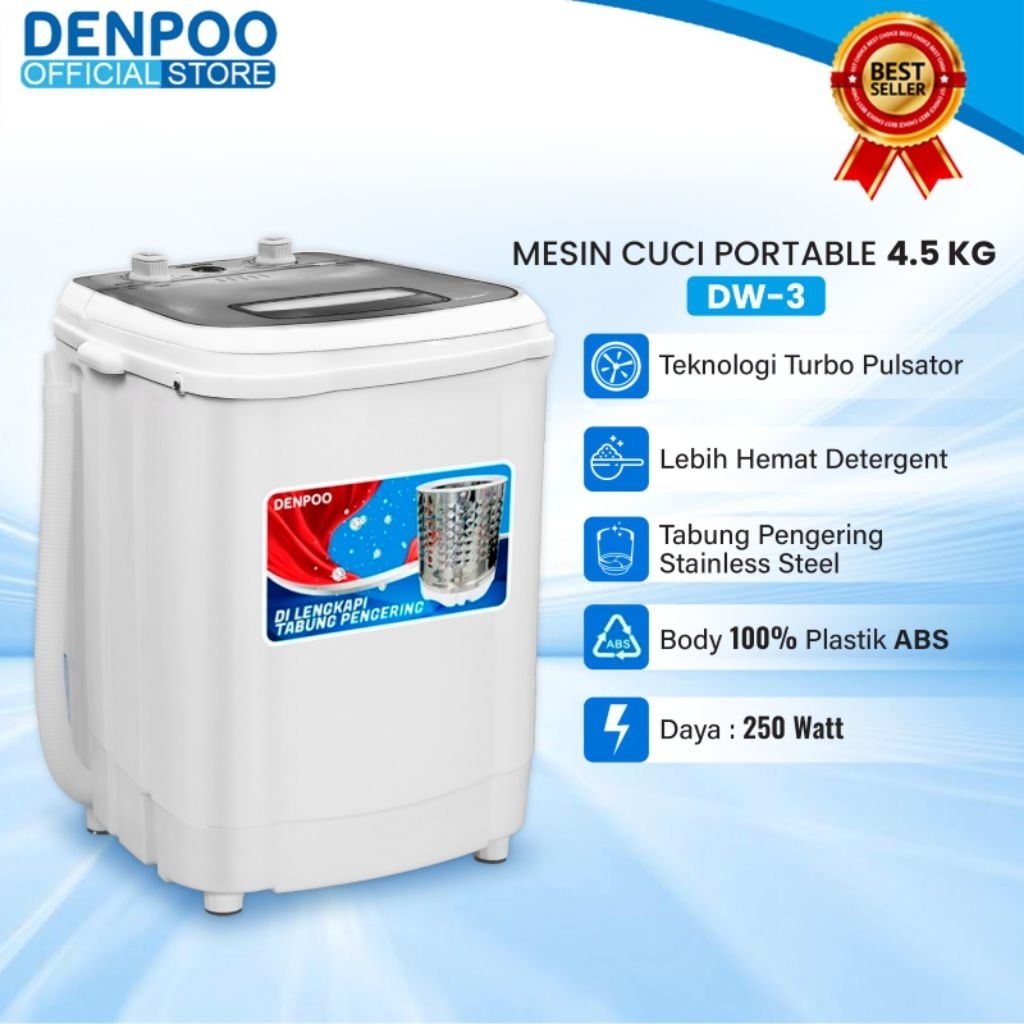 Denpoo Mesin Cuci Mini Kapasitas 4,5 KG ( Pencuci & Pengering )