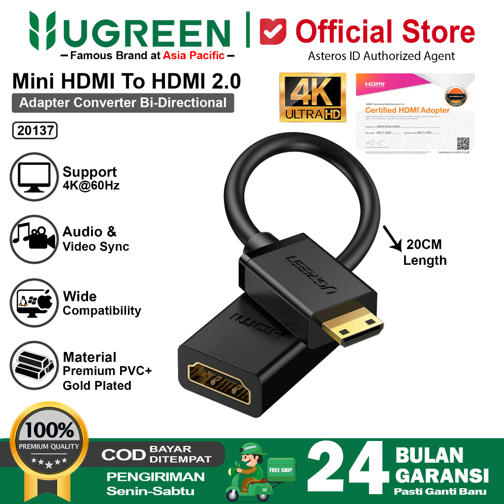 UGREEN Converter Adapter Mini HDMI Male To HDMI Female 4K 60Hz 20137