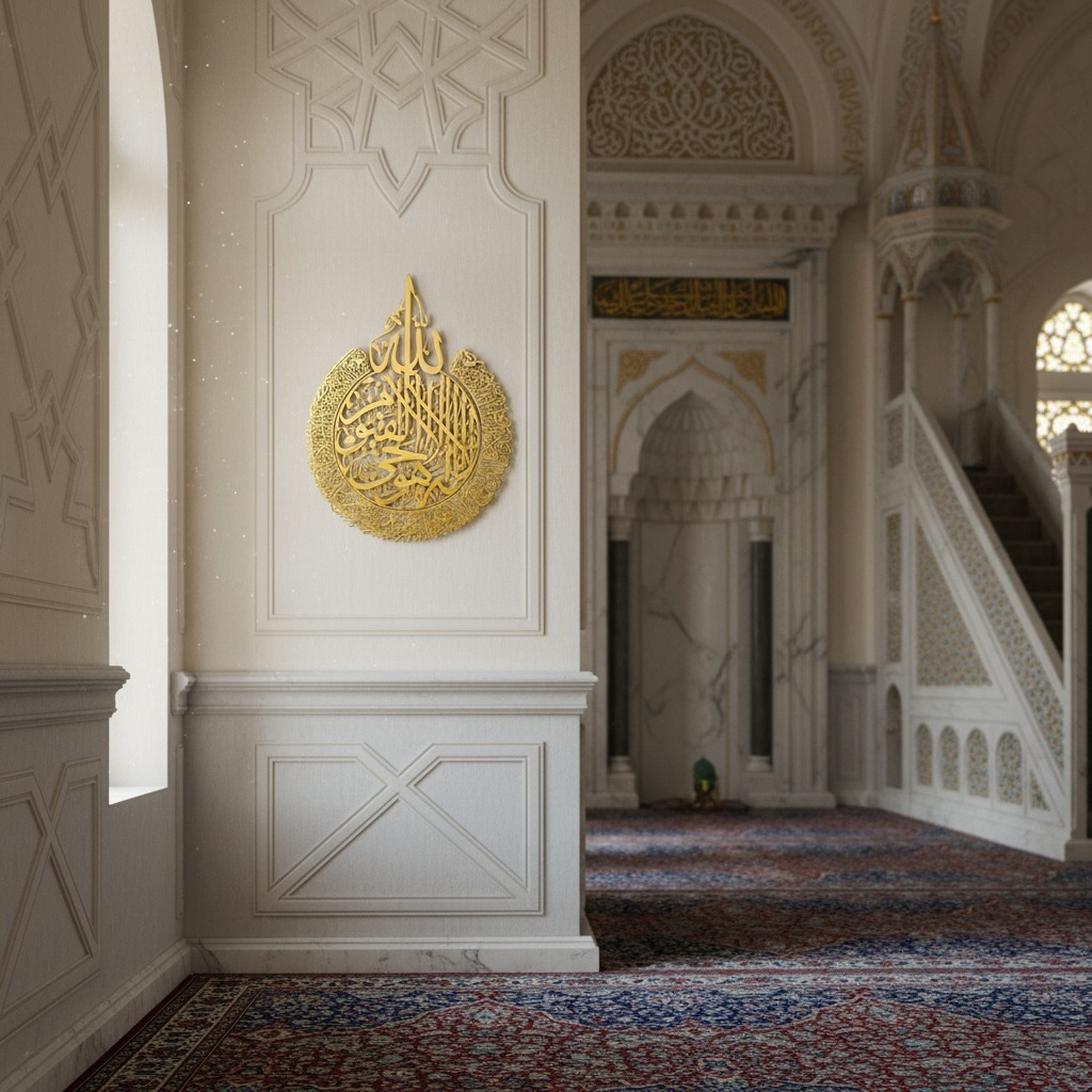 kaligrafi akrilik ayat kursi mengkilap timbul