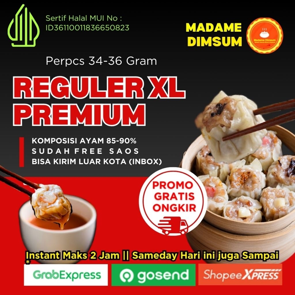 DIMSUM AYAM BESAR XL 34-36 gram.. Pabrik Dimsum frozen dimsum Ayam Halal.. Harga perpack Isi 50 pcs.