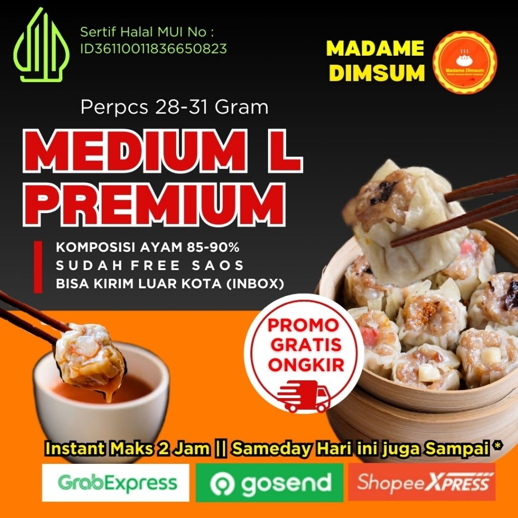 DIMSUM AYAM MEDIUM PREMIUM L 27-30 gram.. Pabrik Dimsum frozen Ayam Halal.. HARGA perpack Isi 50 pcs