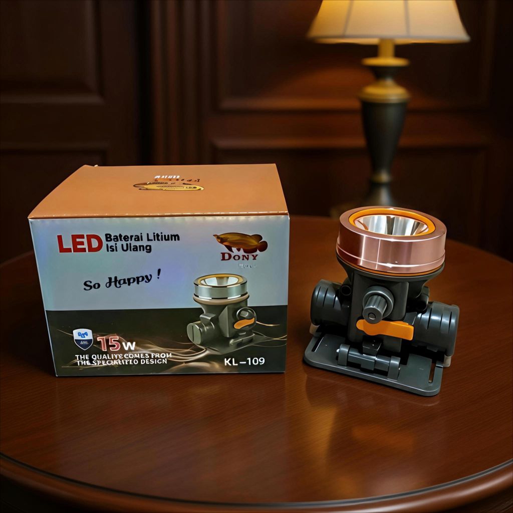 Dony Senter Kepala KL-109 15W So Happy  | Kemasan Baru | Cahaya Putih / Kuning | HeadLamp 15 Watt | 