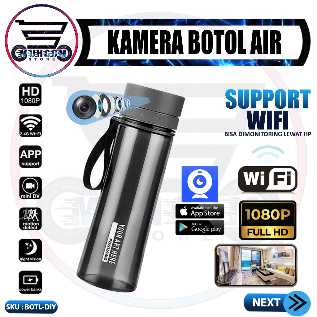 Muhcom Kamera Botol Air 1080P WiFi Mini Camera Tumbler Rekam Video Rahasia CCTV Tersembunyi BOTL-DIY